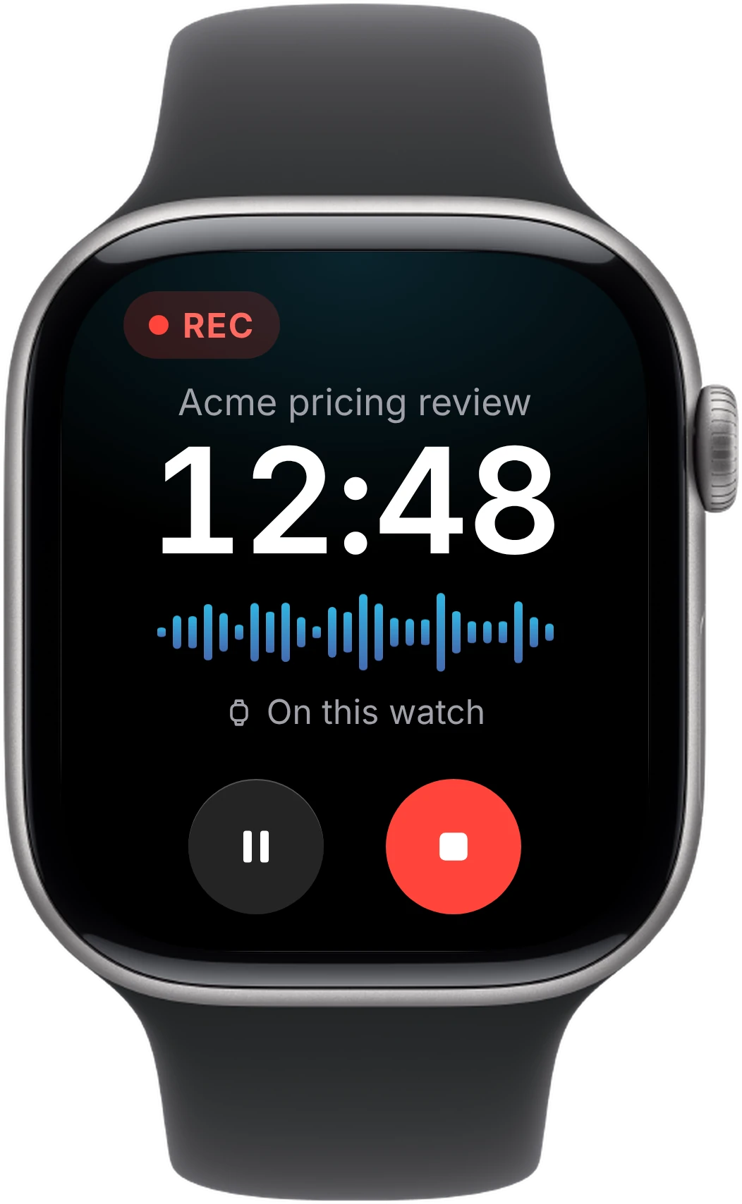 Laxis recording a meeting on Apple Watch