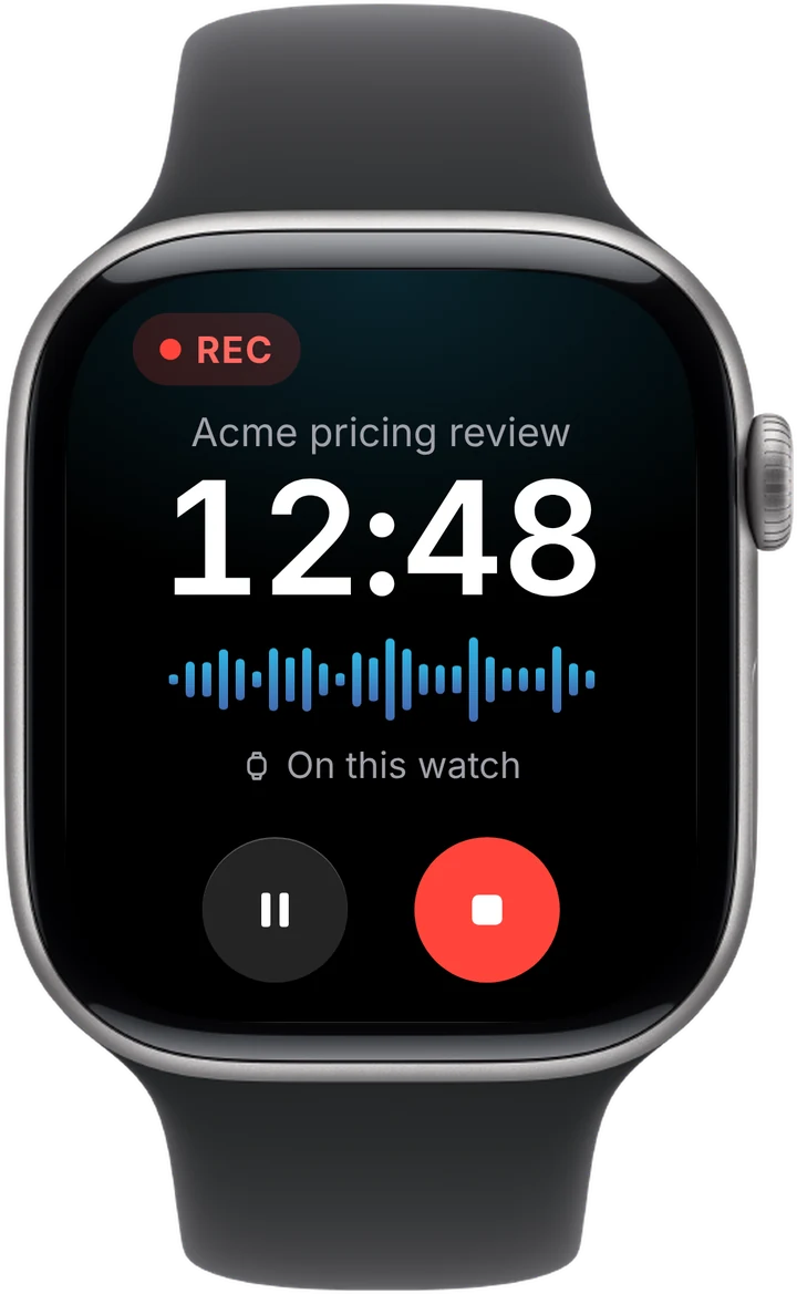 Laxis recording a meeting on Apple Watch