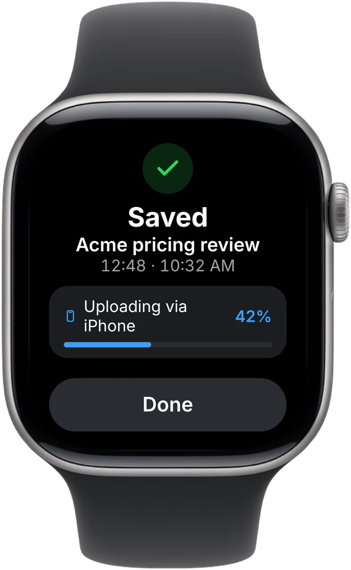 A recording saved on Apple Watch and uploading through iPhone