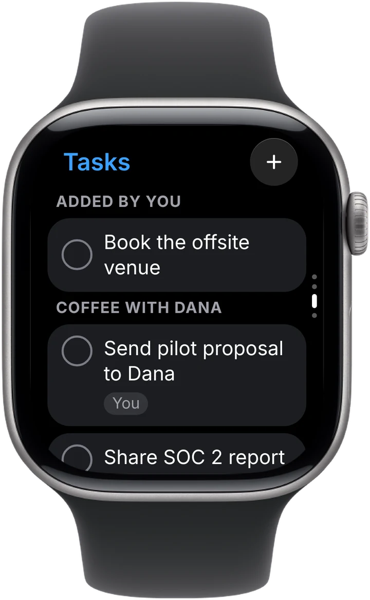 Action items from meetings on Apple Watch